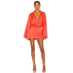 retrofete Sana Silk Mini Shirt Dress Hot Coral Womens Size XS